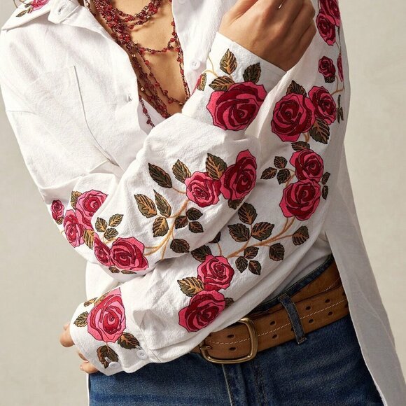 Tops - White Casual Women's Boho Woven Relaxed Asymmetrical Hem Long Sleeve Shirt